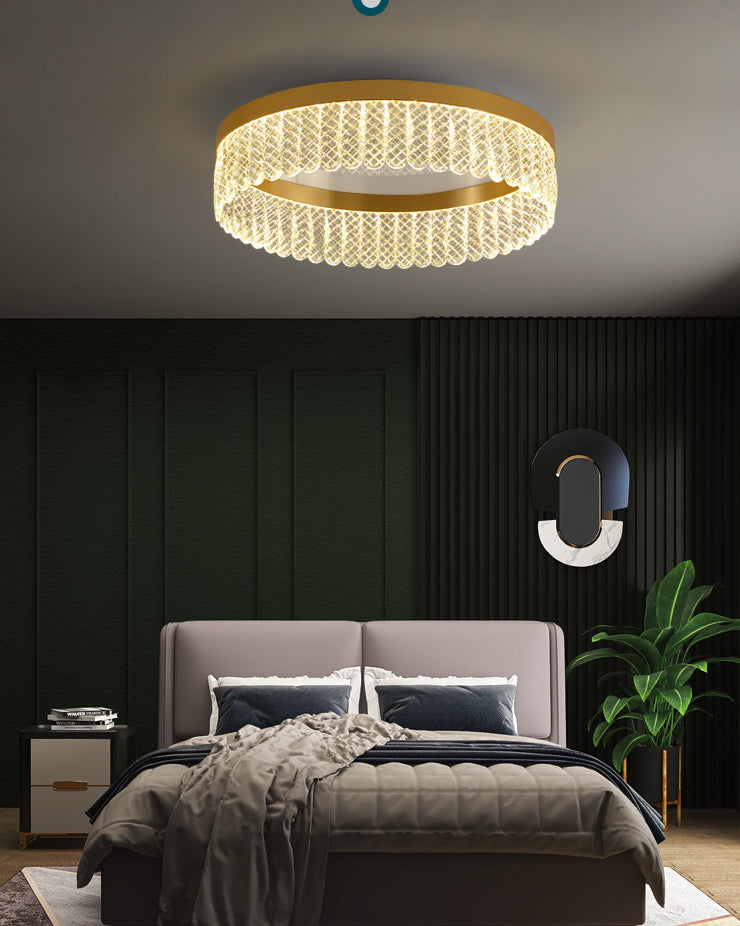 Prismatic Crystal Ring Shaped Flush-Mount Light Simplicity Gold LED Ceiling Fixture for Bedroom Clearhalo 'Ceiling Lights' 'Close To Ceiling Lights' 'Lighting' 2629334