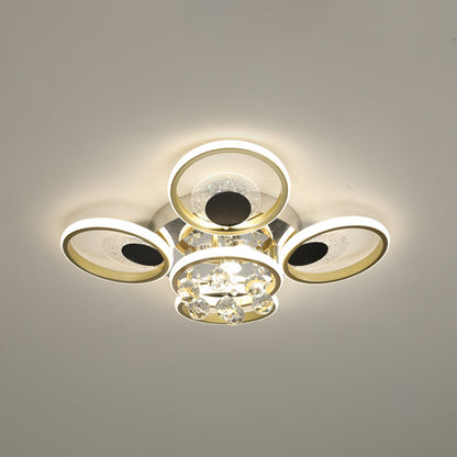 Modern Floral Flush Mount Ceiling Light Metal Sitting Room LED Semi Flush Light in Black-Gold Black-Gold 23.5" Clearhalo 'Ceiling Lights' 'Close To Ceiling Lights' 'Lighting' 2629336