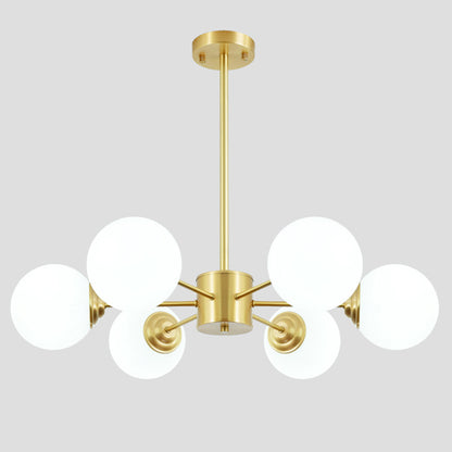 Post-Modern Metal Hanging Chandelier Light Opal Glass Shade Ceiling Chandelier in Gold for Living Room 6 Gold Clearhalo 'Ceiling Lights' 'Chandeliers' Lighting' 2629553