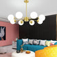 Post-Modern Metal Hanging Chandelier Light Opal Glass Shade Ceiling Chandelier in Gold for Living Room Clearhalo 'Ceiling Lights' 'Chandeliers' Lighting' 2629561