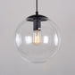 Globe Pendant Lighting Industrial 6"/8"/12" Wide 1 Light Clear Glass Hanging Ceiling Light in Black/Chrome Black 8" Clearhalo 'Ceiling Lights' 'Close To Ceiling Lights' 'Glass shade' 'Glass' 'Industrial Pendants' 'Industrial' 'Middle Century Pendants' 'Pendant Lights' 'Pendants' 'Tiffany' Lighting' 26296