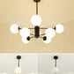 Black Metal Hanging Chandelier Light Modern Opal Glass Shade Ceiling Chandelier for Living Room Clearhalo 'Ceiling Lights' 'Chandeliers' Lighting' 2629602
