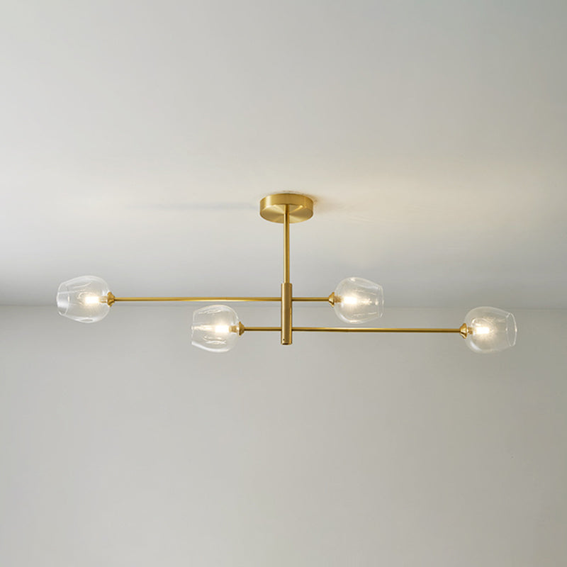 Post-Modern Metal Hanging Chandelier Light Glass Shade Ceiling Chandelier in Gold for Living Room 4 Clear Clearhalo 'Ceiling Lights' 'Chandeliers' Lighting' options 2629611_820f4b3b-c697-4459-b118-7aae1faee09d