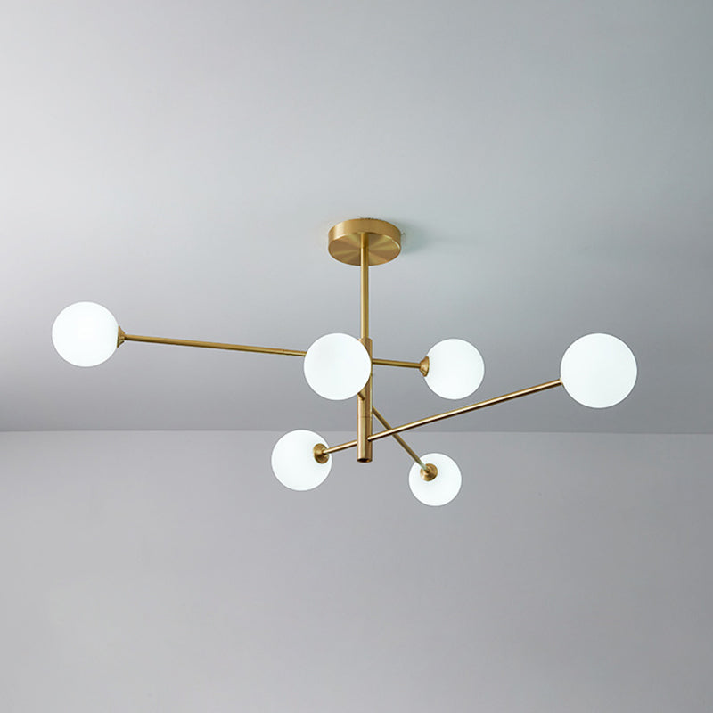 Post-Modern Metal Hanging Chandelier Light Glass Shade Ceiling Chandelier in Gold for Living Room 6 Cream Clearhalo 'Ceiling Lights' 'Chandeliers' Lighting' options 2629613_73622823-c388-4e58-a47f-6adc97e8e512