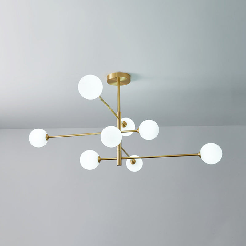 Post-Modern Metal Hanging Chandelier Light Glass Shade Ceiling Chandelier in Gold for Living Room 8 Cream Clearhalo 'Ceiling Lights' 'Chandeliers' Lighting' options 2629618_5fb9b9fc-3d98-4939-b772-5214898b096e
