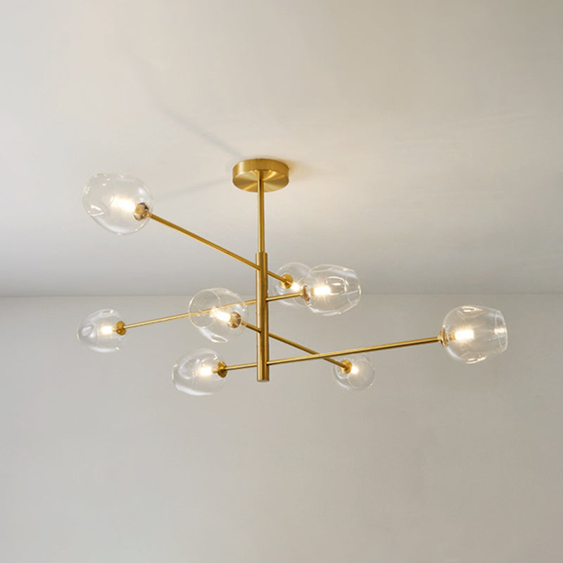 Post-Modern Metal Hanging Chandelier Light Glass Shade Ceiling Chandelier in Gold for Living Room 8 Clear Clearhalo 'Ceiling Lights' 'Chandeliers' Lighting' options 2629620_8824a1f8-3085-4a31-a149-227f6d08ac48