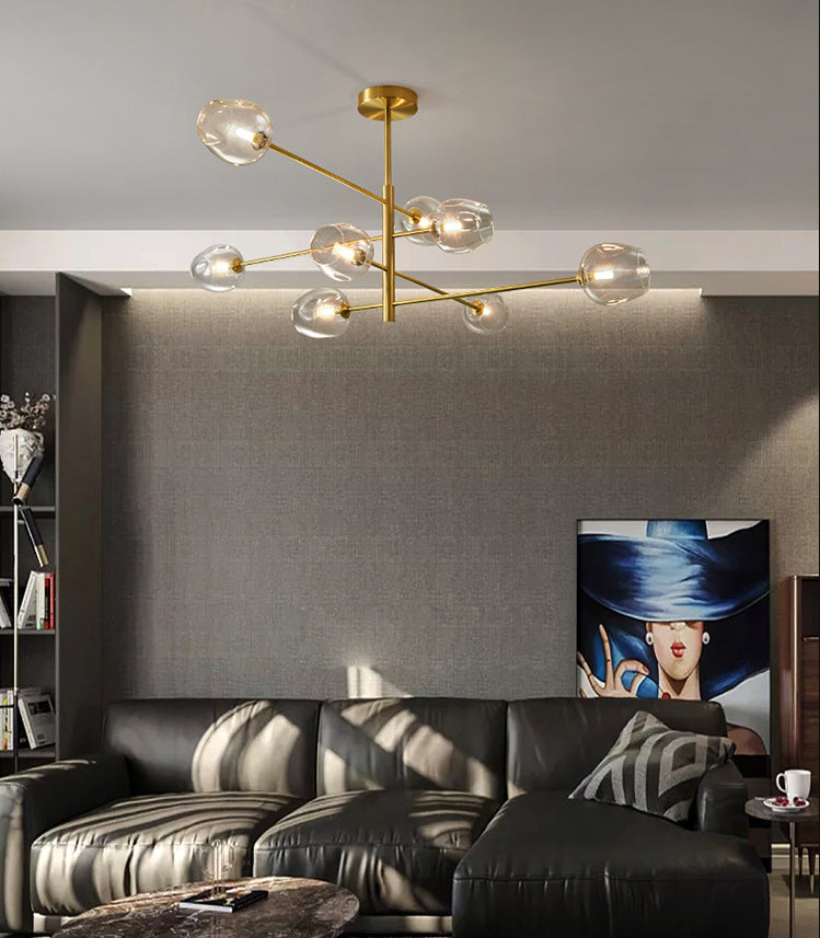 Post-Modern Metal Hanging Chandelier Light Glass Shade Ceiling Chandelier in Gold for Living Room Clearhalo 'Ceiling Lights' 'Chandeliers' Lighting' options 2629629