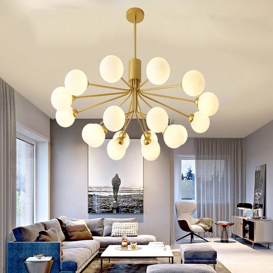 Post-Modern Starburst Hanging Chandelier Light Opal Glass Shade Ceiling Chandelier in Gold for Living Room Clearhalo 'Ceiling Lights' 'Chandeliers' Lighting' options 2629631