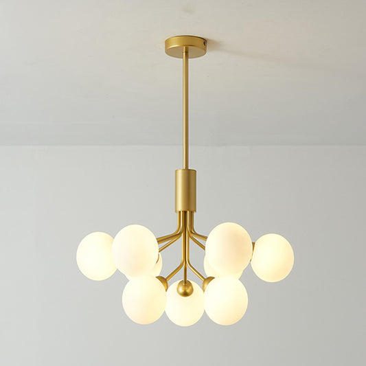 Post-Modern Starburst Hanging Chandelier Light Opal Glass Shade Ceiling Chandelier in Gold for Living Room Clearhalo 'Ceiling Lights' 'Chandeliers' Lighting' options 2629632