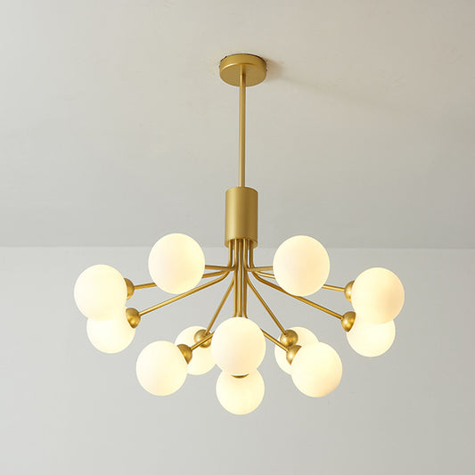 Post-Modern Starburst Hanging Chandelier Light Opal Glass Shade Ceiling Chandelier in Gold for Living Room Clearhalo 'Ceiling Lights' 'Chandeliers' Lighting' options 2629633