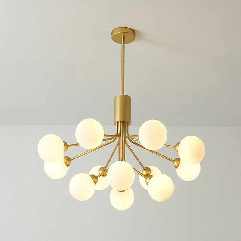 Post-Modern Starburst Hanging Chandelier Light Opal Glass Shade Ceiling Chandelier in Gold for Living Room 12 Gold Clearhalo 'Ceiling Lights' 'Chandeliers' Lighting' options 2629633_664edfee-e4d7-4739-84e3-1ce86e491ed0