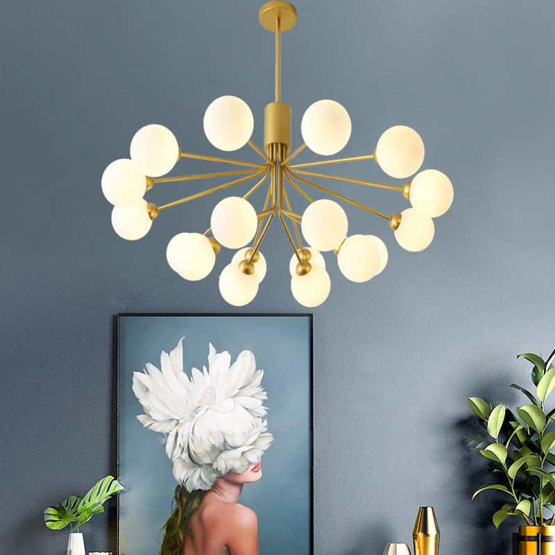 Post-Modern Starburst Hanging Chandelier Light Opal Glass Shade Ceiling Chandelier in Gold for Living Room Clearhalo 'Ceiling Lights' 'Chandeliers' Lighting' options 2629634