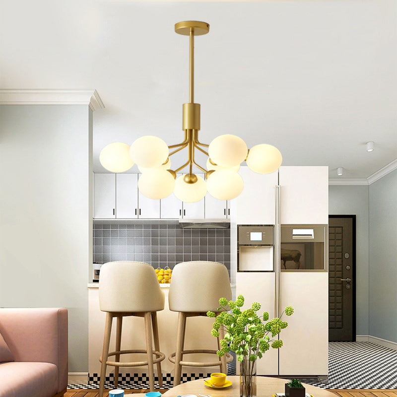 Post-Modern Starburst Hanging Chandelier Light Opal Glass Shade Ceiling Chandelier in Gold for Living Room Clearhalo 'Ceiling Lights' 'Chandeliers' Lighting' options 2629636