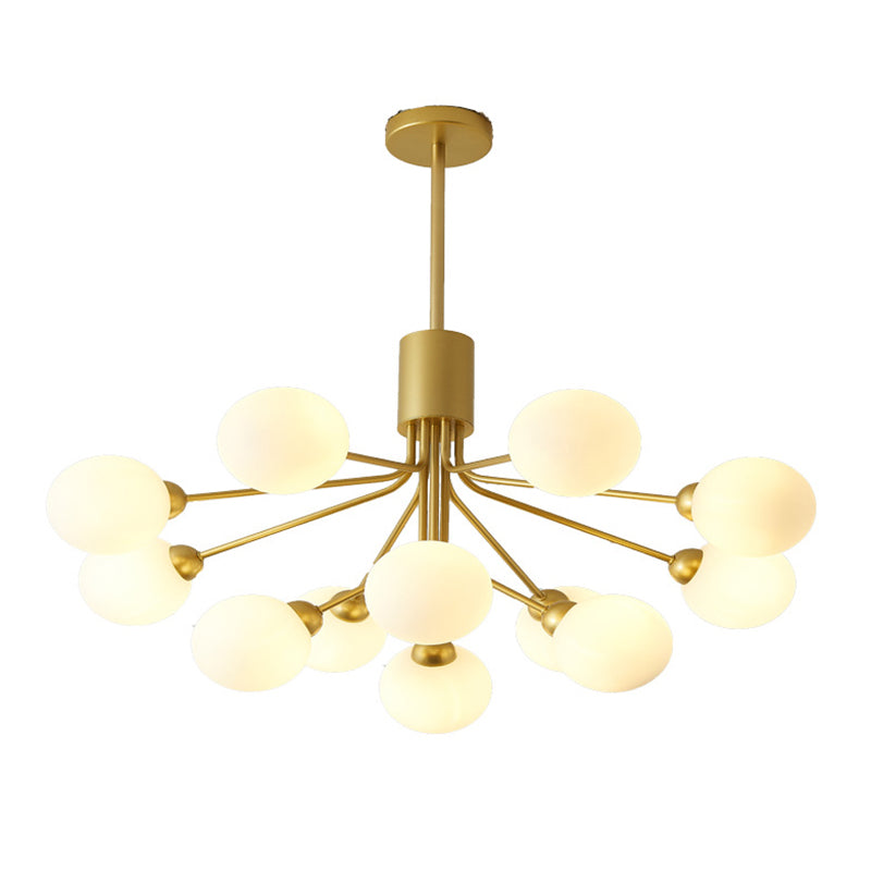Post-Modern Starburst Hanging Chandelier Light Opal Glass Shade Ceiling Chandelier in Gold for Living Room Clearhalo 'Ceiling Lights' 'Chandeliers' Lighting' options 2629637