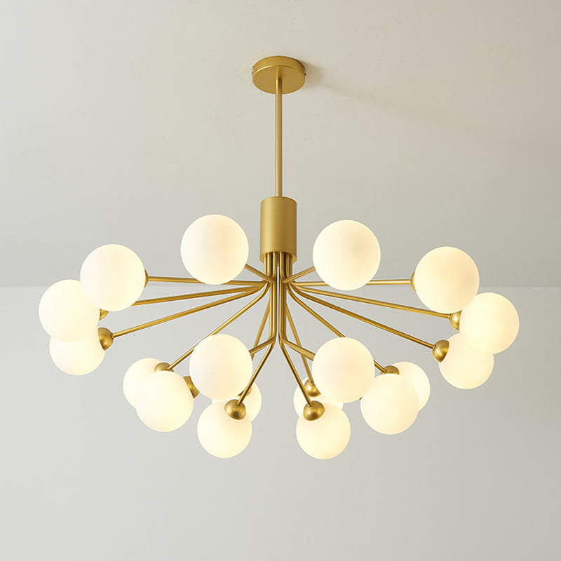 Post-Modern Starburst Hanging Chandelier Light Opal Glass Shade Ceiling Chandelier in Gold for Living Room Clearhalo 'Ceiling Lights' 'Chandeliers' Lighting' options 2629639