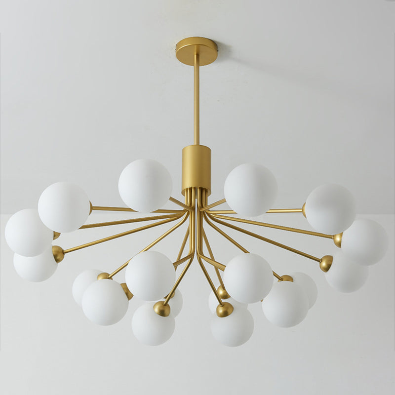Post-Modern Starburst Hanging Chandelier Light Opal Glass Shade Ceiling Chandelier in Gold for Living Room Clearhalo 'Ceiling Lights' 'Chandeliers' Lighting' options 2629640