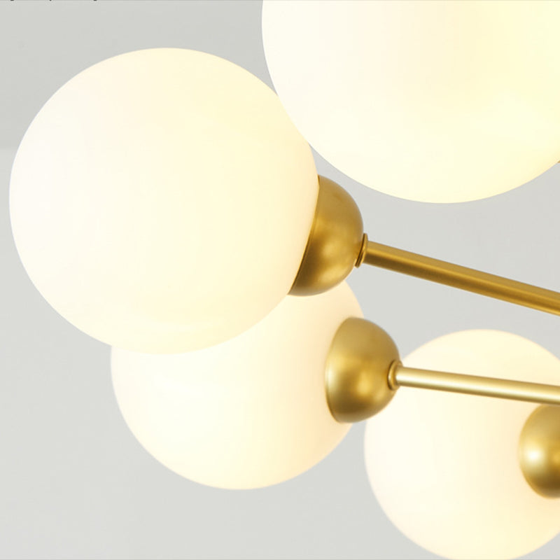 Post-Modern Starburst Hanging Chandelier Light Opal Glass Shade Ceiling Chandelier in Gold for Living Room Clearhalo 'Ceiling Lights' 'Chandeliers' Lighting' options 2629641