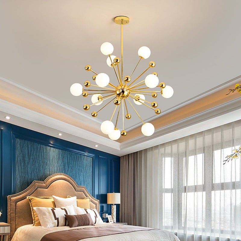Post-Modern Starburst Metal Hanging Chandelier Light Glass Shade Ceiling Chandelier in Gold for Living Room Clearhalo 'Ceiling Lights' 'Chandeliers' Lighting' 2629757