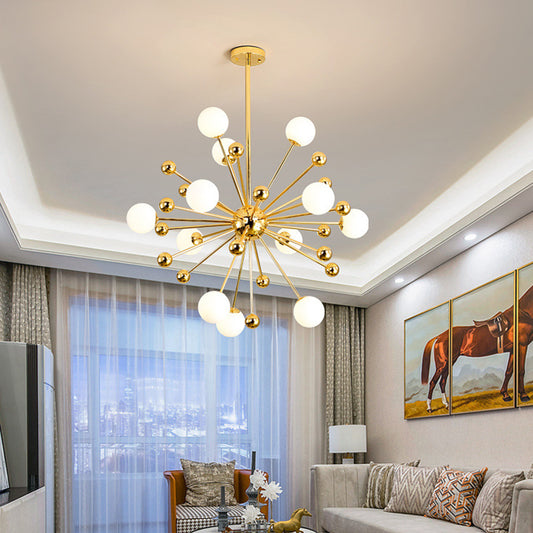 Post-Modern Starburst Metal Hanging Chandelier Light Glass Shade Ceiling Chandelier in Gold for Living Room Clearhalo 'Ceiling Lights' 'Chandeliers' Lighting' 2629759
