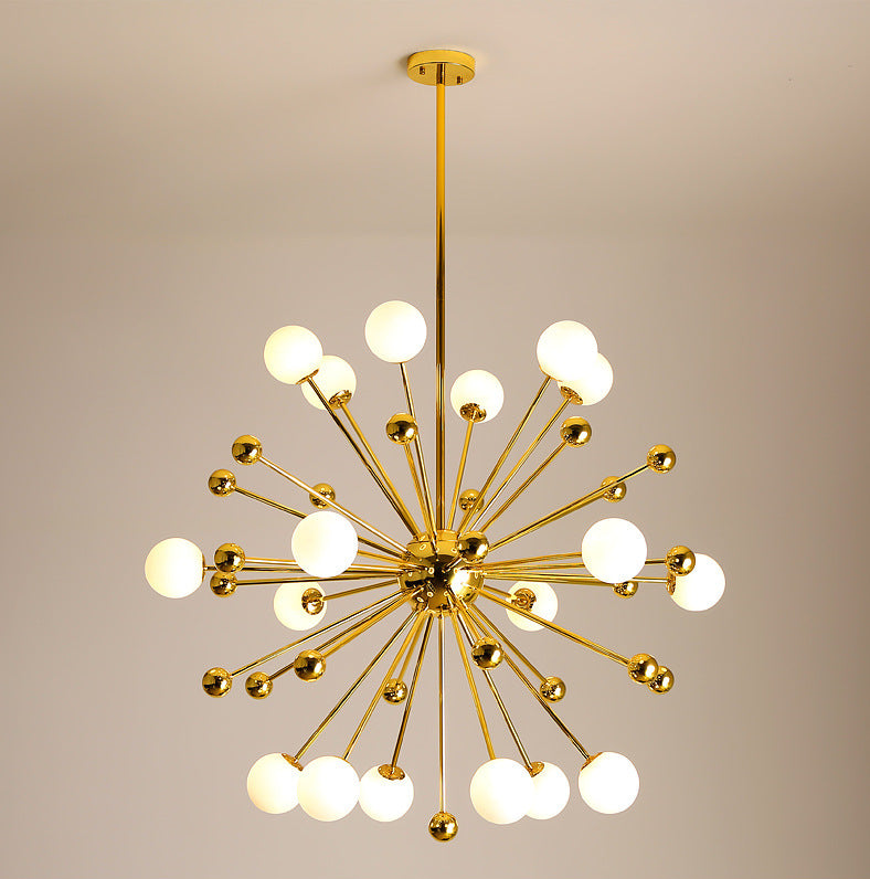 Post-Modern Starburst Metal Hanging Chandelier Light Glass Shade Ceiling Chandelier in Gold for Living Room Clearhalo 'Ceiling Lights' 'Chandeliers' Lighting' 2629763