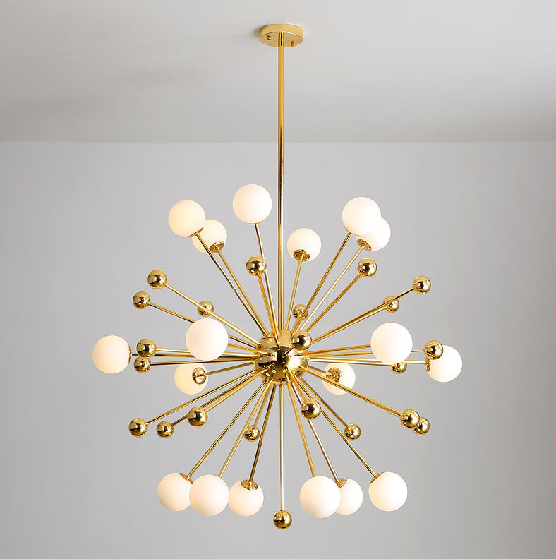 Post-Modern Starburst Metal Hanging Chandelier Light Glass Shade Ceiling Chandelier in Gold for Living Room Clearhalo 'Ceiling Lights' 'Chandeliers' Lighting' 2629764