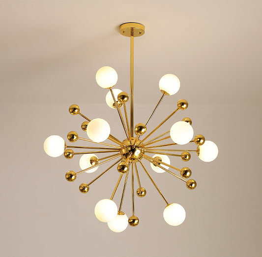Post-Modern Starburst Metal Hanging Chandelier Light Glass Shade Ceiling Chandelier in Gold for Living Room Clearhalo 'Ceiling Lights' 'Chandeliers' Lighting' 2629765