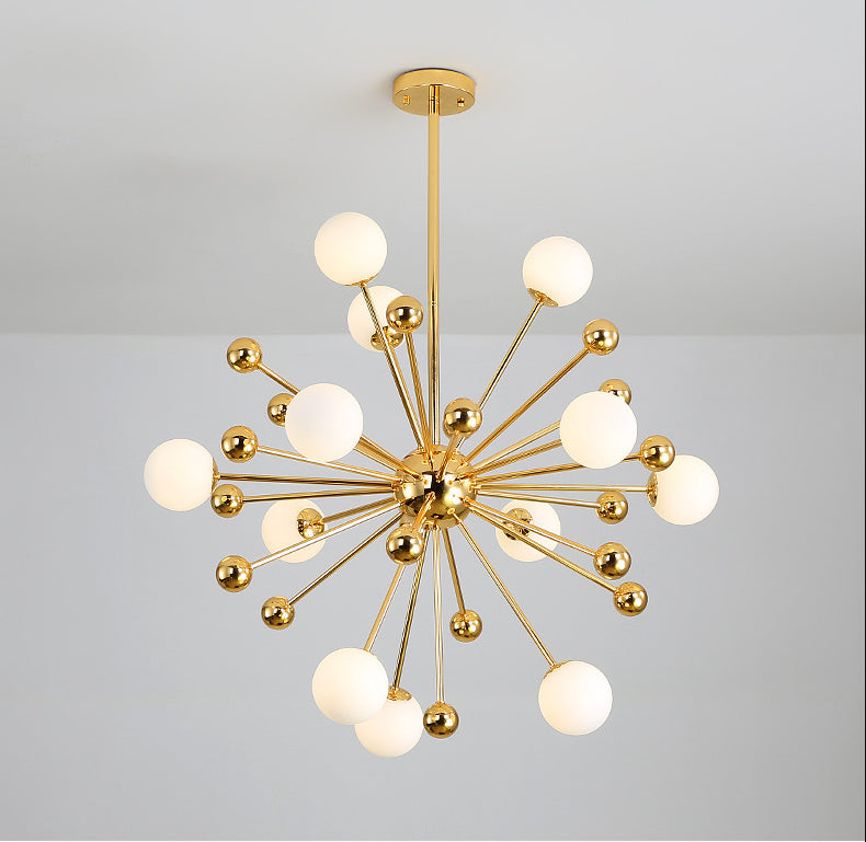 Post-Modern Starburst Metal Hanging Chandelier Light Glass Shade Ceiling Chandelier in Gold for Living Room Clearhalo 'Ceiling Lights' 'Chandeliers' Lighting' 2629766