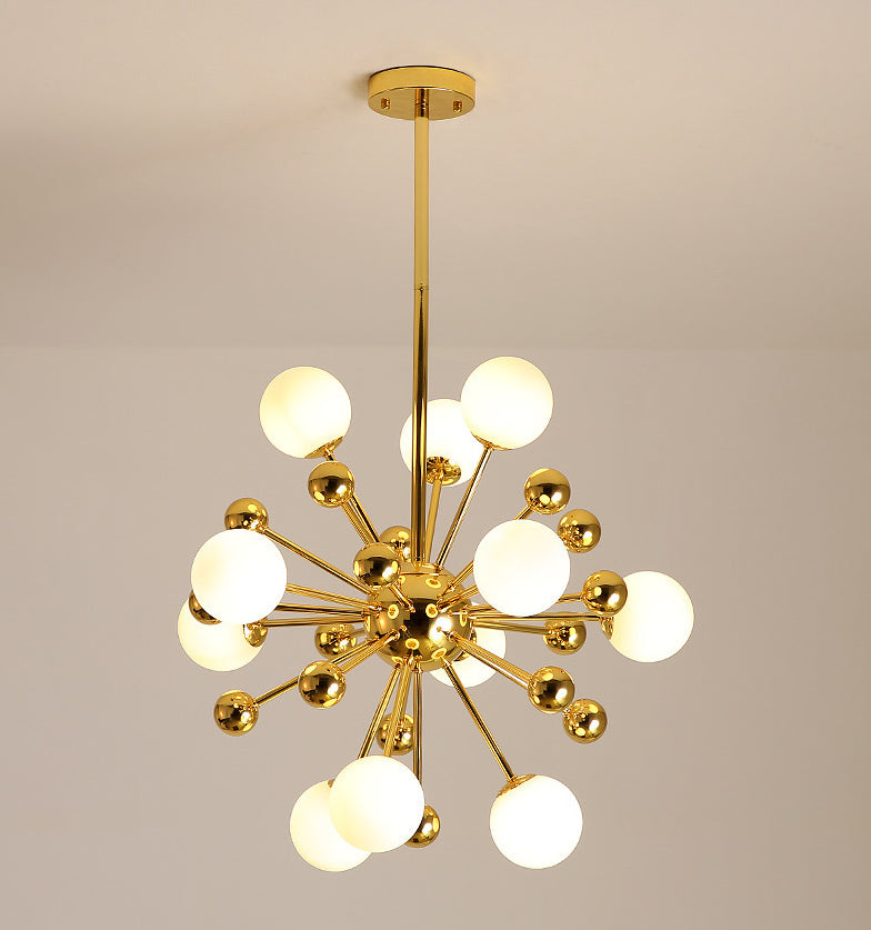 Post-Modern Starburst Metal Hanging Chandelier Light Glass Shade Ceiling Chandelier in Gold for Living Room Clearhalo 'Ceiling Lights' 'Chandeliers' Lighting' 2629767