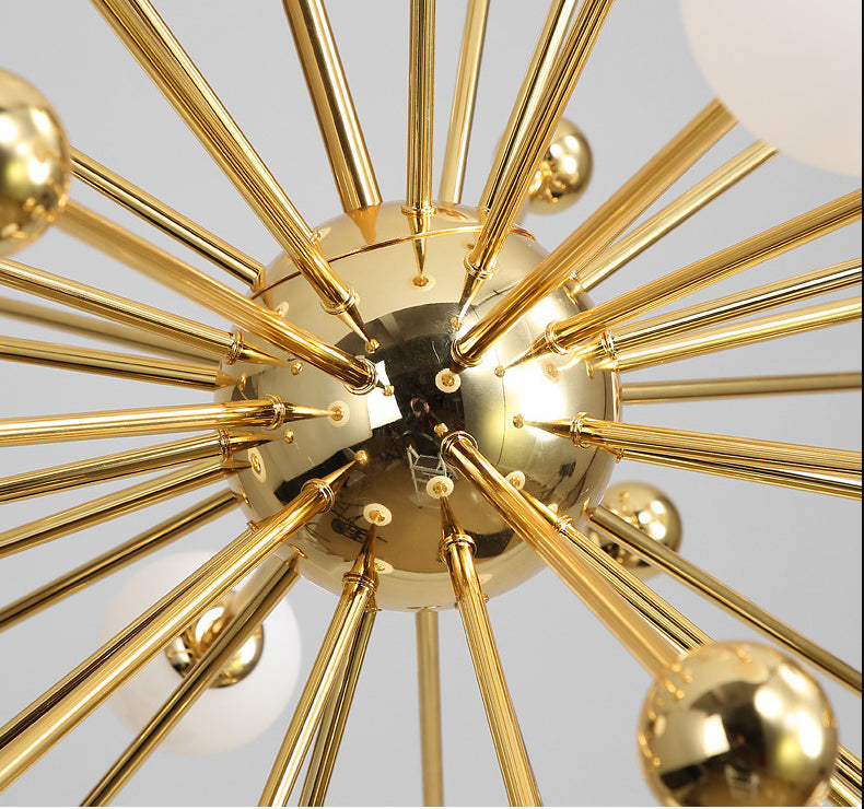 Post-Modern Starburst Metal Hanging Chandelier Light Glass Shade Ceiling Chandelier in Gold for Living Room Clearhalo 'Ceiling Lights' 'Chandeliers' Lighting' 2629770
