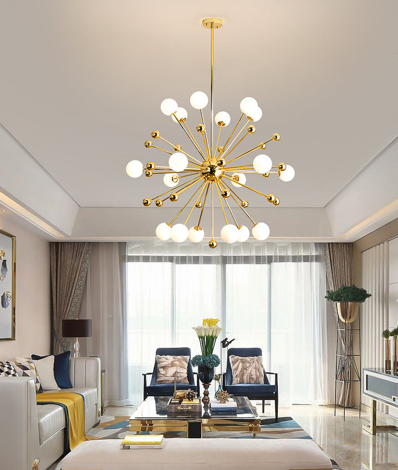 Post-Modern Starburst Metal Hanging Chandelier Light Glass Shade Ceiling Chandelier in Gold for Living Room Clearhalo 'Ceiling Lights' 'Chandeliers' Lighting' 2629771