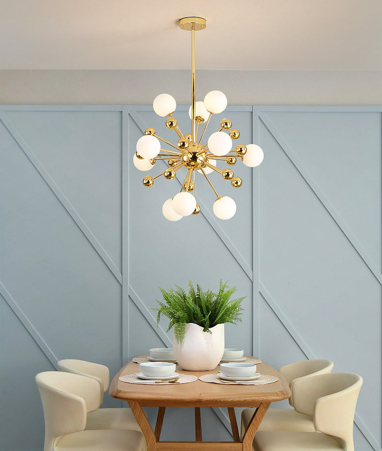 Post-Modern Starburst Metal Hanging Chandelier Light Glass Shade Ceiling Chandelier in Gold for Living Room Clearhalo 'Ceiling Lights' 'Chandeliers' Lighting' 2629772