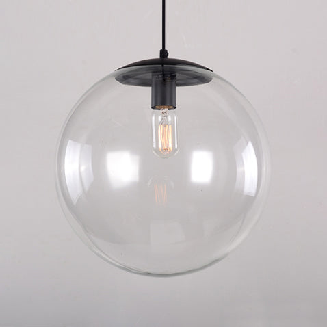 Globe Pendant Lighting Industrial 6"/8"/12" Wide 1 Light Clear Glass Hanging Ceiling Light in Black/Chrome Black 10" Clearhalo 'Ceiling Lights' 'Close To Ceiling Lights' 'Glass shade' 'Glass' 'Industrial Pendants' 'Industrial' 'Middle Century Pendants' 'Pendant Lights' 'Pendants' 'Tiffany' Lighting' 26298
