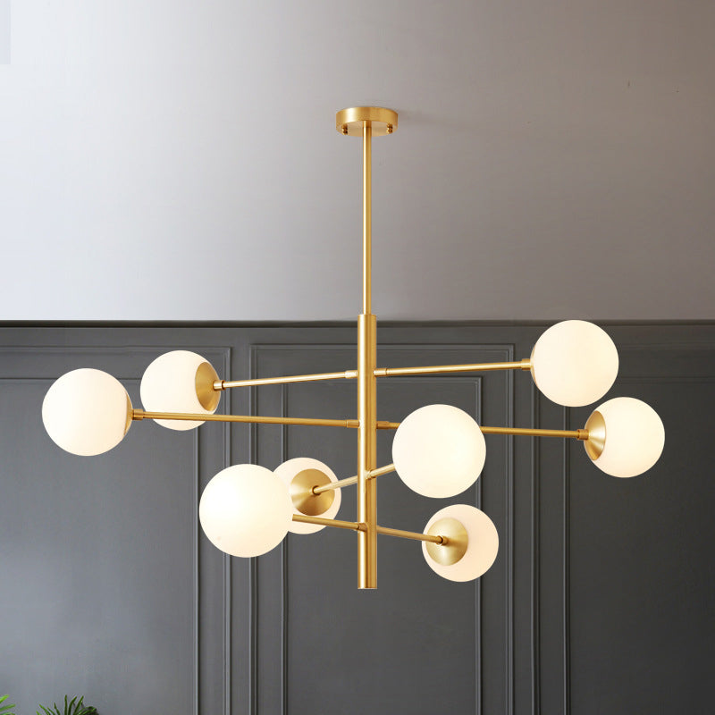 Post-Modern Hanging Chandelier Light Satin Opal Glass Ceiling Chandelier in Gold for Living Room Clearhalo 'Ceiling Lights' 'Chandeliers' Lighting' options 2629818