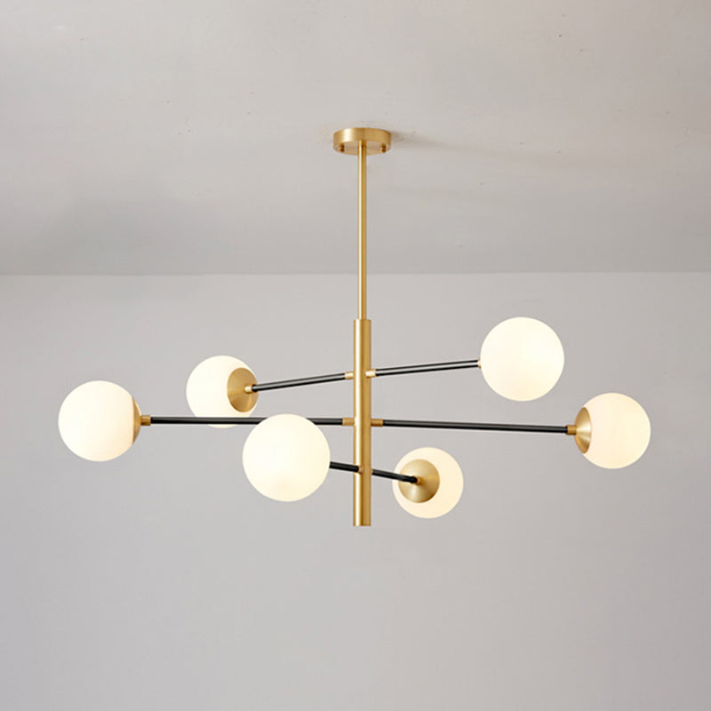 Post-Modern Hanging Chandelier Light Satin Opal Glass Ceiling Chandelier in Gold for Living Room 6 Black Clearhalo 'Ceiling Lights' 'Chandeliers' Lighting' options 2629819_1b10d1df-a156-4406-af91-804e5d43e806