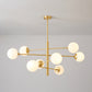 Post-Modern Hanging Chandelier Light Satin Opal Glass Ceiling Chandelier in Gold for Living Room Clearhalo 'Ceiling Lights' 'Chandeliers' Lighting' options 2629820