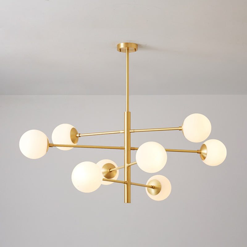 Post-Modern Hanging Chandelier Light Satin Opal Glass Ceiling Chandelier in Gold for Living Room Clearhalo 'Ceiling Lights' 'Chandeliers' Lighting' options 2629820