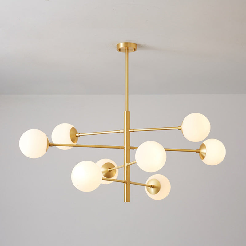 Post-Modern Hanging Chandelier Light Satin Opal Glass Ceiling Chandelier in Gold for Living Room 8 Gold Clearhalo 'Ceiling Lights' 'Chandeliers' Lighting' options 2629820_5d0eb48b-5e20-4ab5-ad4a-52ad6b59e775
