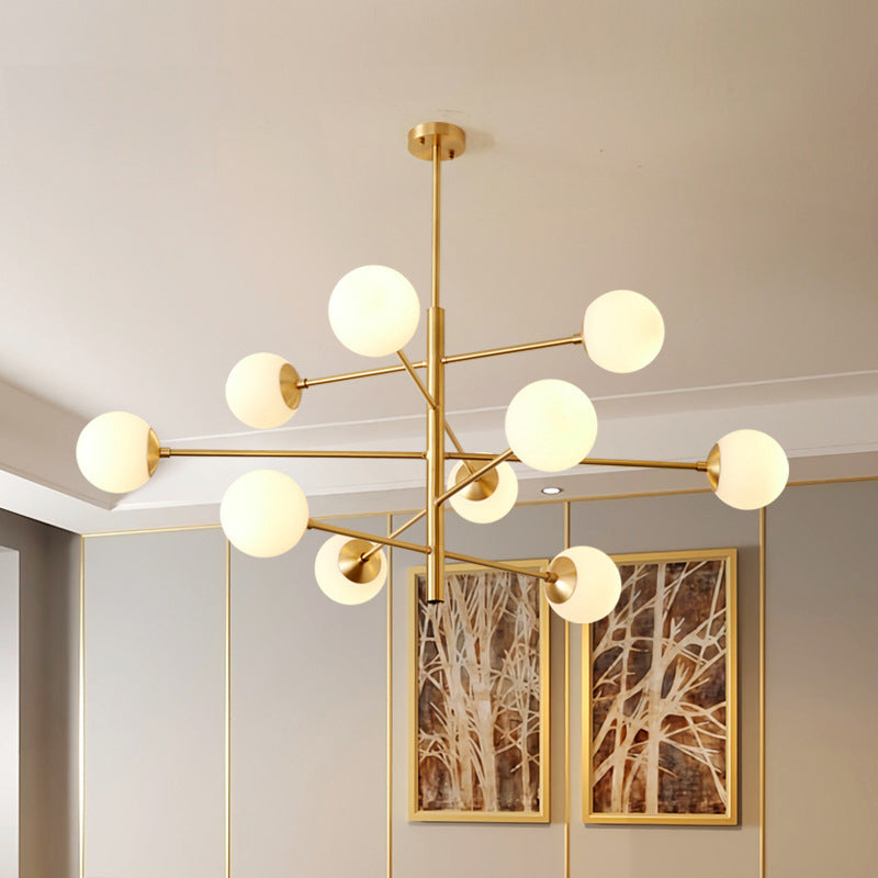 Post-Modern Hanging Chandelier Light Satin Opal Glass Ceiling Chandelier in Gold for Living Room Clearhalo 'Ceiling Lights' 'Chandeliers' Lighting' options 2629821