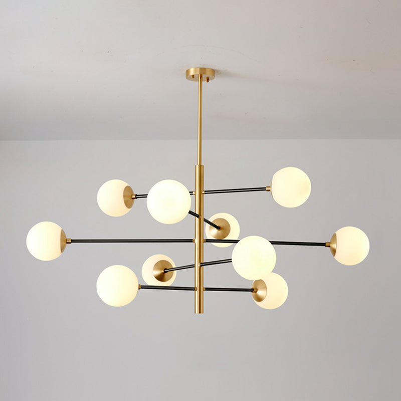 Post-Modern Hanging Chandelier Light Satin Opal Glass Ceiling Chandelier in Gold for Living Room 10 Black Clearhalo 'Ceiling Lights' 'Chandeliers' Lighting' options 2629822_92077eb7-1ff3-47a0-b75e-1ee70bdfa5f8