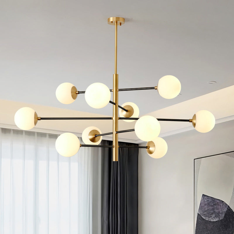 Post-Modern Hanging Chandelier Light Satin Opal Glass Ceiling Chandelier in Gold for Living Room Clearhalo 'Ceiling Lights' 'Chandeliers' Lighting' options 2629823