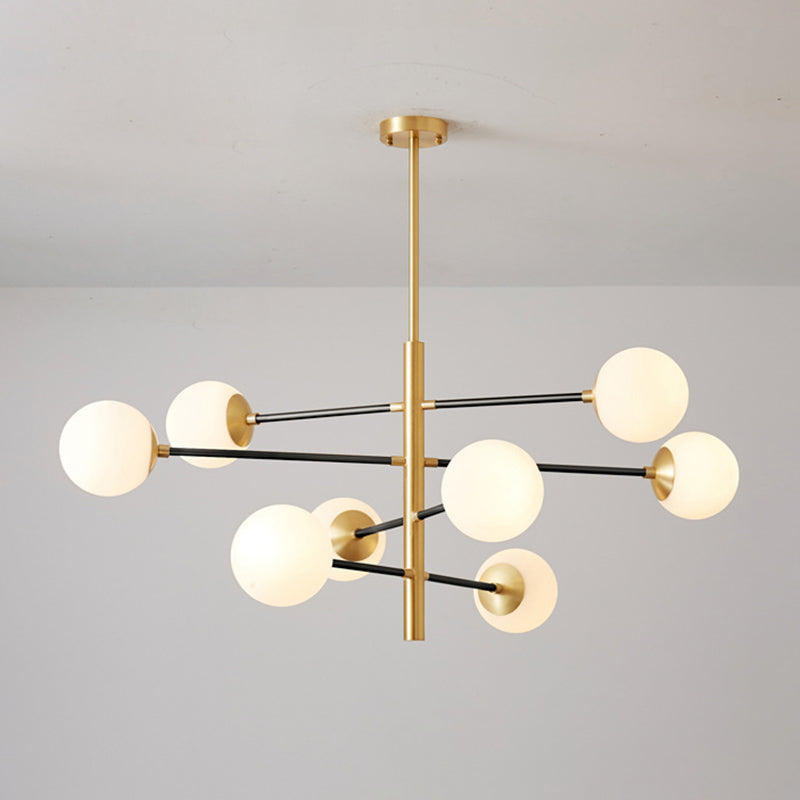 Post-Modern Hanging Chandelier Light Satin Opal Glass Ceiling Chandelier in Gold for Living Room 8 Black Clearhalo 'Ceiling Lights' 'Chandeliers' Lighting' options 2629824_c344bfdc-958f-427a-806a-8783c6c55d77