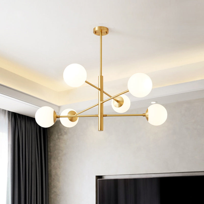 Post-Modern Hanging Chandelier Light Satin Opal Glass Ceiling Chandelier in Gold for Living Room Clearhalo 'Ceiling Lights' 'Chandeliers' Lighting' options 2629825