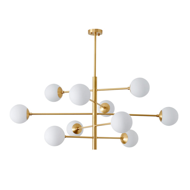 Post-Modern Hanging Chandelier Light Satin Opal Glass Ceiling Chandelier in Gold for Living Room Clearhalo 'Ceiling Lights' 'Chandeliers' Lighting' options 2629826