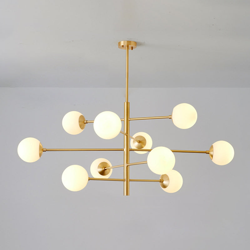 Post-Modern Hanging Chandelier Light Satin Opal Glass Ceiling Chandelier in Gold for Living Room 10 Gold Clearhalo 'Ceiling Lights' 'Chandeliers' Lighting' options 2629827_9a584bcc-b66a-4552-9bde-88e357c9d524