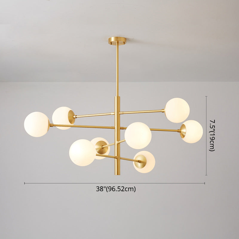 Post-Modern Hanging Chandelier Light Satin Opal Glass Ceiling Chandelier in Gold for Living Room Clearhalo 'Ceiling Lights' 'Chandeliers' Lighting' options 2629828