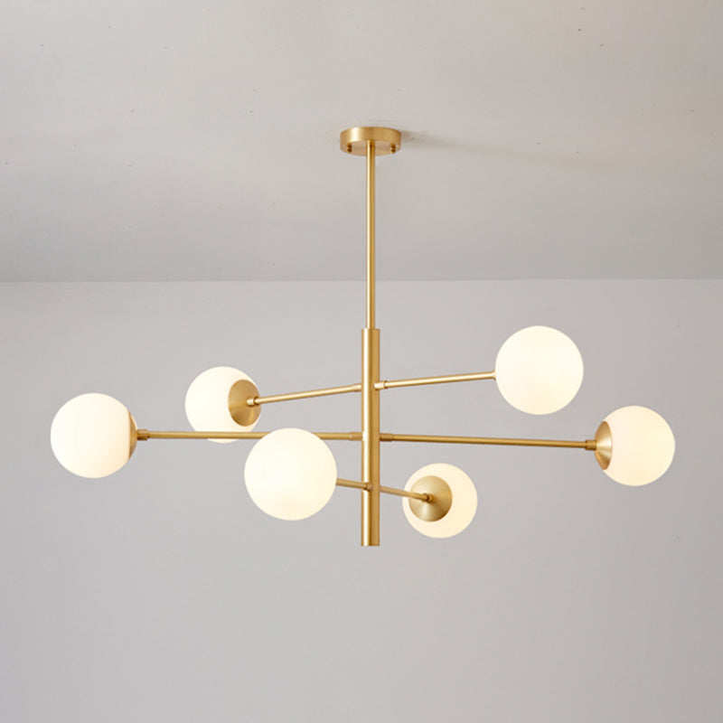 Post-Modern Hanging Chandelier Light Satin Opal Glass Ceiling Chandelier in Gold for Living Room 6 Gold Clearhalo 'Ceiling Lights' 'Chandeliers' Lighting' options 2629829_0eb5cba0-6086-45d5-a05c-dad9b3638ff2