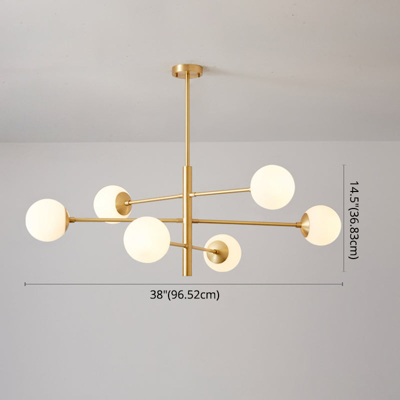 Post-Modern Hanging Chandelier Light Satin Opal Glass Ceiling Chandelier in Gold for Living Room Clearhalo 'Ceiling Lights' 'Chandeliers' Lighting' options 2629831