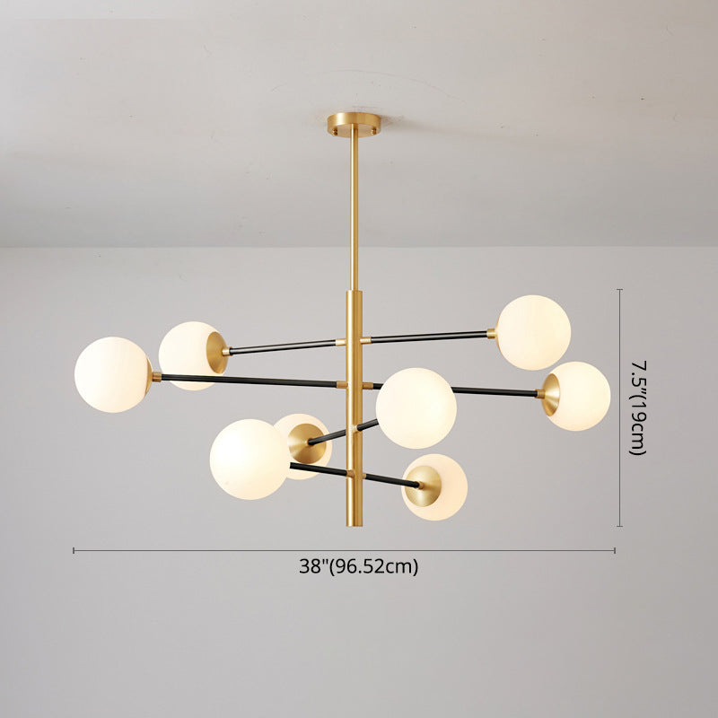Post-Modern Hanging Chandelier Light Satin Opal Glass Ceiling Chandelier in Gold for Living Room Clearhalo 'Ceiling Lights' 'Chandeliers' Lighting' options 2629833
