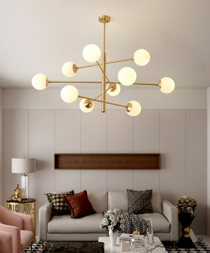 Post-Modern Hanging Chandelier Light Satin Opal Glass Ceiling Chandelier in Gold for Living Room Clearhalo 'Ceiling Lights' 'Chandeliers' Lighting' options 2629837