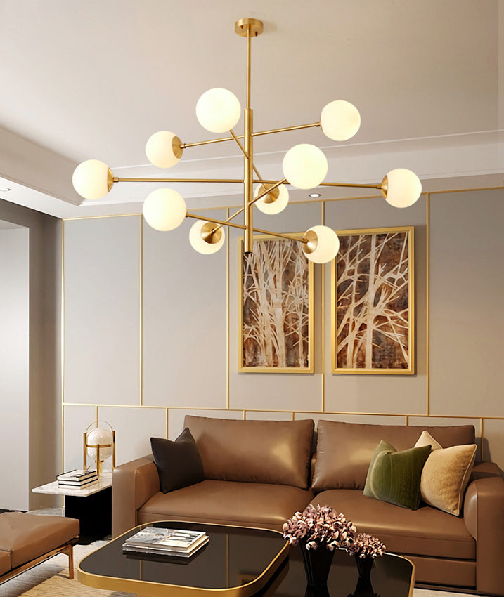 Post-Modern Hanging Chandelier Light Satin Opal Glass Ceiling Chandelier in Gold for Living Room Clearhalo 'Ceiling Lights' 'Chandeliers' Lighting' options 2629838